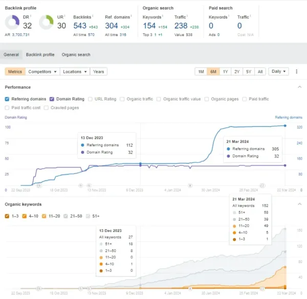 The result of the keyword backlinks service on website #2